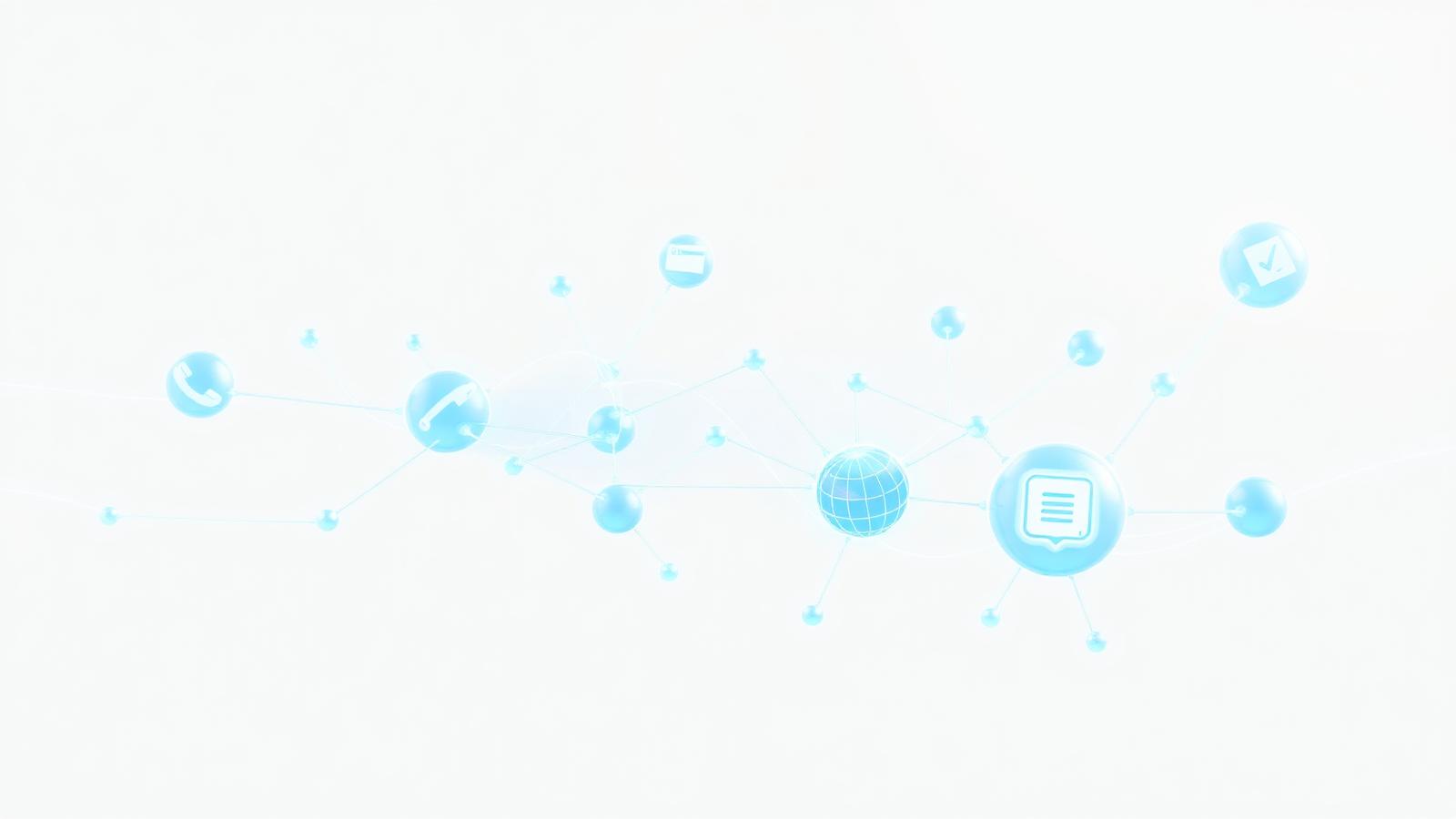 Abstract network graphic showing Angel connected to CRM, calendar, payments and exports